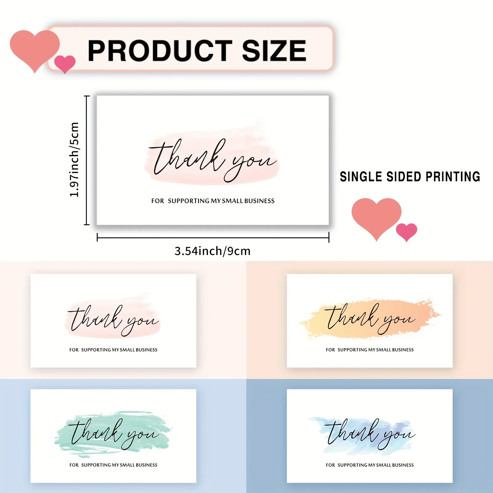 4 Assorted Watercolor Brush Stroke Thank You Cards for Supporting My Small Business, Pastel Soft Color Minimal Script Gratitude Insert Cards, Thick Durable Bulk Thank You Note Cards for Online Shop Boutique Order Packaging