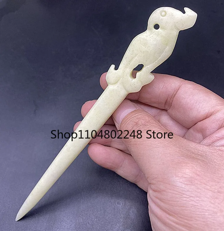 old jade phoenix hairpin CHINESE FOLK Old Hand Carving traditional