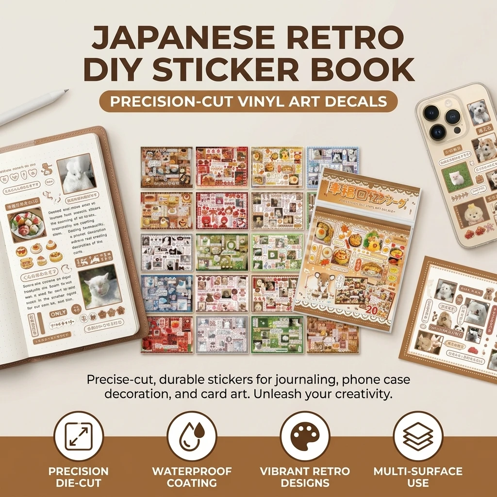 

Japanese Retro Sticker Books DIY Scrapbooking Material With Precise Die-Cut And Waterproof Design For Journal Decoration