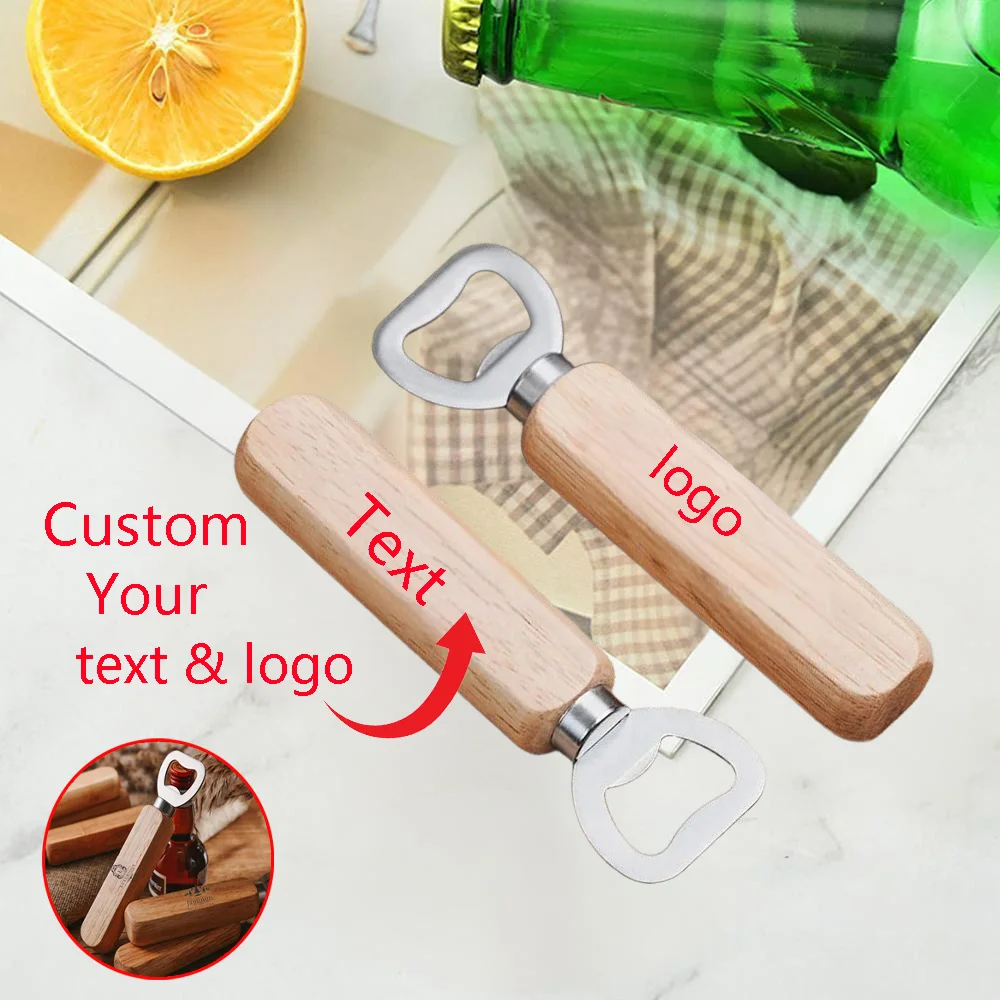 

Customized Personalized Wooden Bottle Opener Wooden Handle Metal Beer Juice Can Opener Bar Banquet Wedding Commemorative Gift