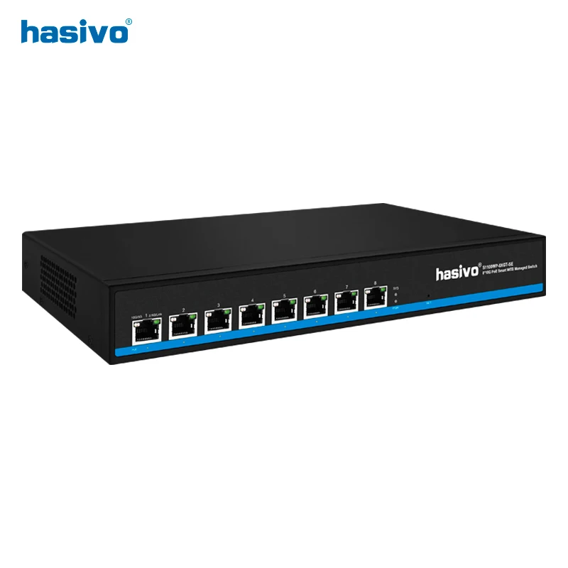 Hasivo semua 10 Gigabit PoE atau tanpa PoE saklar Ethernet 8*10gbps RJ45 jaringan Port Plug and Play 10gbe 10gb 10000mbps