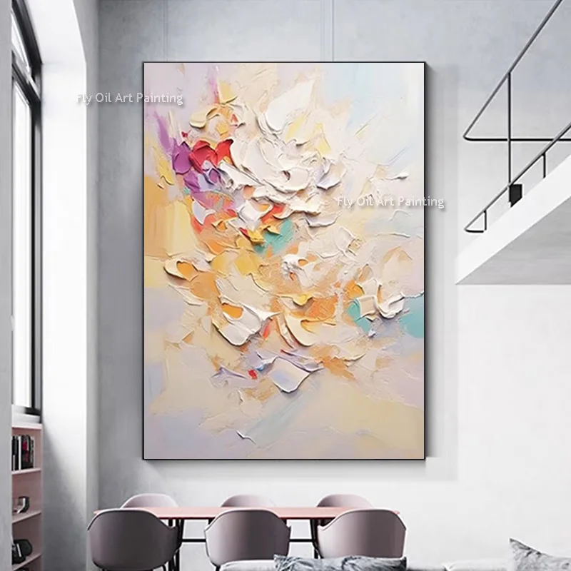البيج الفني التجريدي اليدوية اللون مختلط جدار الفن على قماش رسمت باليد تصميم خاص اللوحة الزيتية الملونة للديكور المنزل