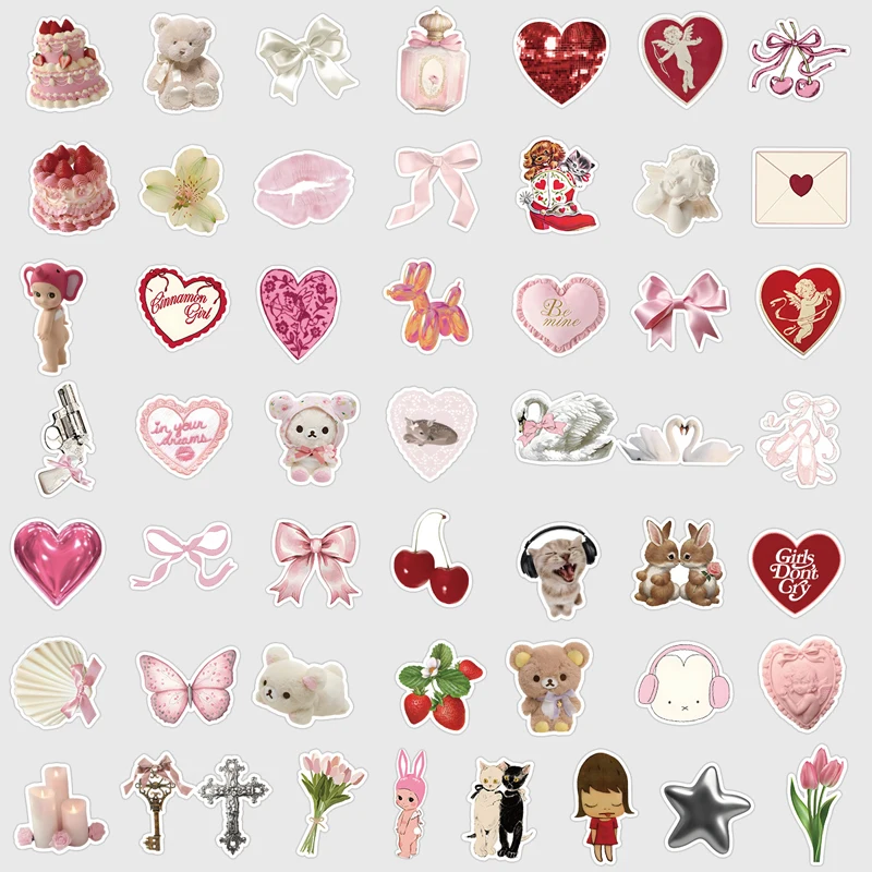 60pcs Cute Pink Coquette Stickers, Waterproof Aesthetic Stickers Pack For Girls Water Bottles Laptop Computer Phone Guitar