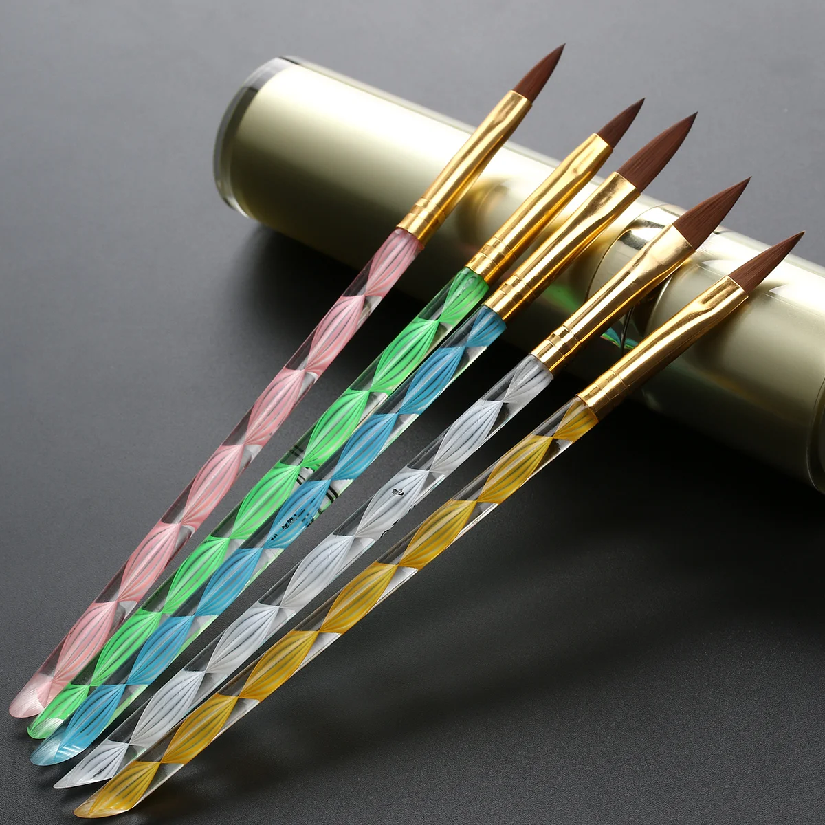 5-teiliges Nagelschnitzstifte-Haar-Acryl-Kunstpinsel-Set, Spatengriff für präzise Bildhauerei, Rasiermesser, Lächeln, Linien, Gel