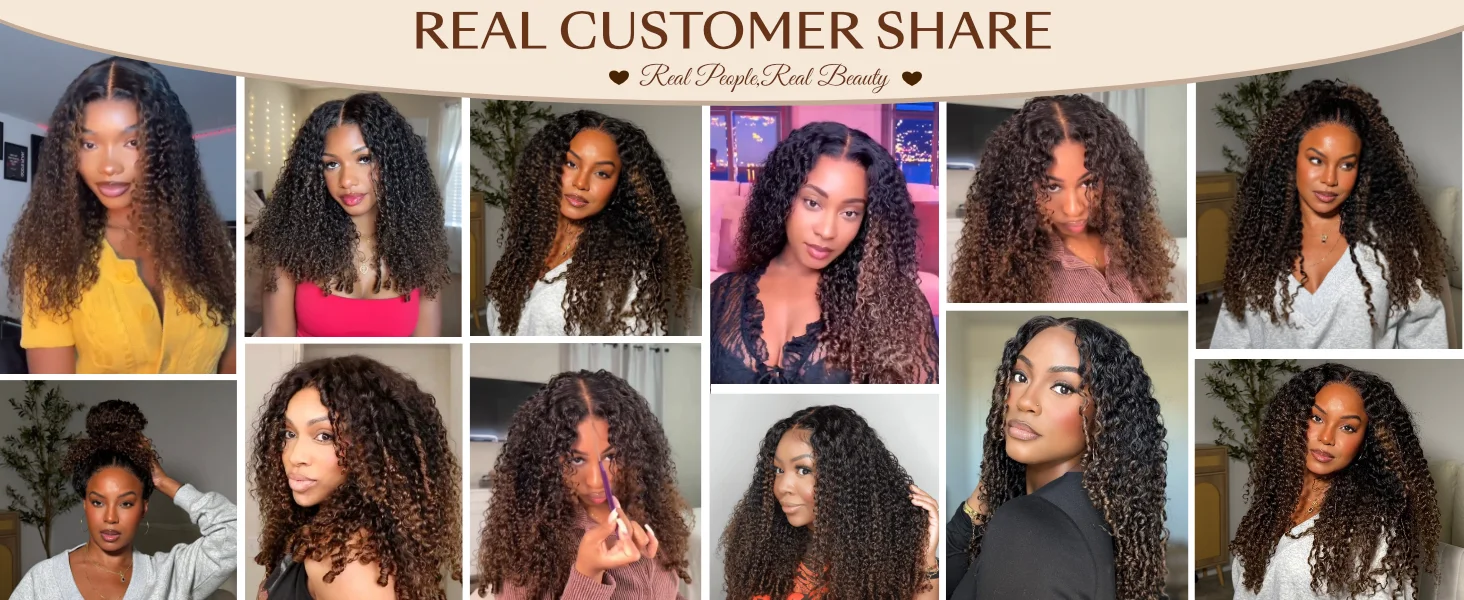 UNice Bye-Bye Slip™ 7x5 Lace Ombre Brown Burmese Curly Wig With Finger Coil Ends Pull & Go Drawstring Glueless Wig Ready To Wear