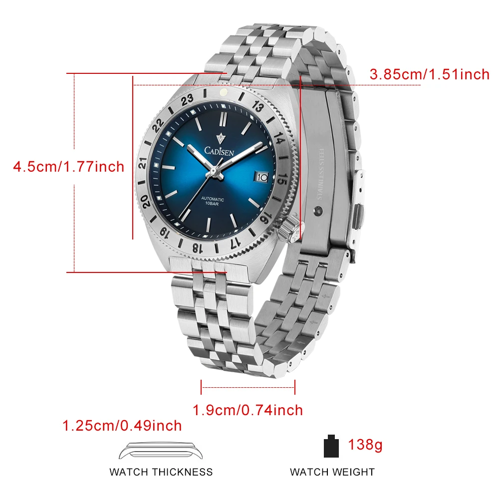 CADISEN Spring Men'S Mechanical Watch Imported Mechanical Movement Casual 38mm Small Size Mechanical Watch