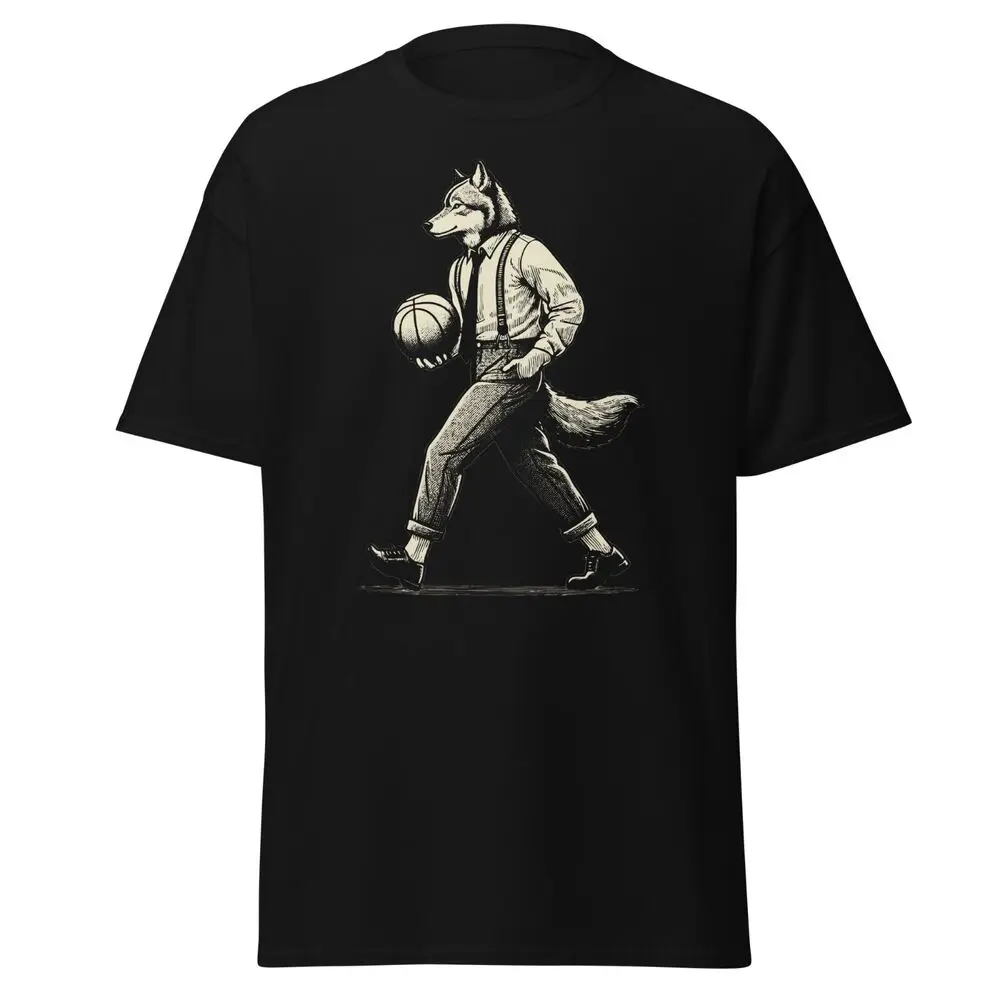 Wolf Basketball Player Vintage Style Men's Cotton T-Shirt Father's Day Gift Idea