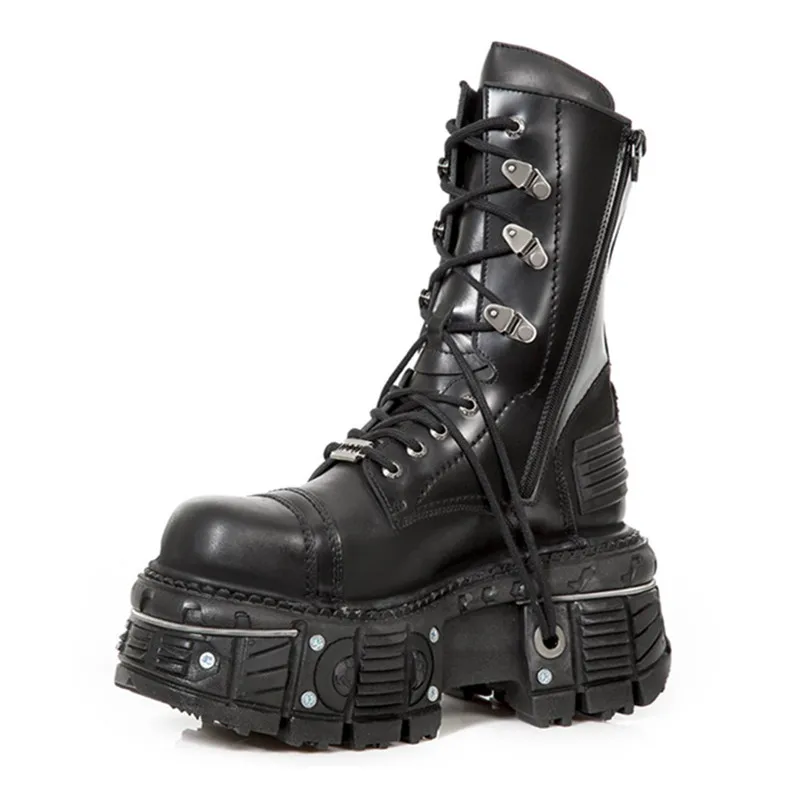 Autumn Winter Fashion Quality Comfortable Punk Gothic Knee Length Boots With Metal Decoration Riveted High Heels Motorcycle Boot