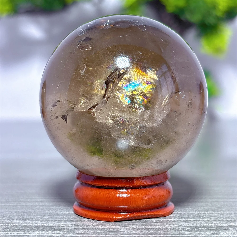 

Rainbow Smokey Sphere Natural Crystal Home Garden Decoration Room decor Luck Quartz Stone Healing Energy Love Gifts Gemstone