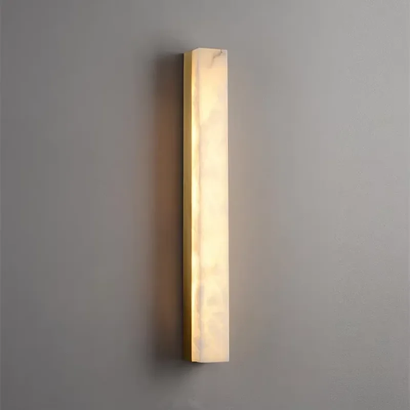 Pure Spanish Marble Wall Lamp Full Copper Strip Light for Living Room TV Background Corridor Stairs Alabaster Sconce