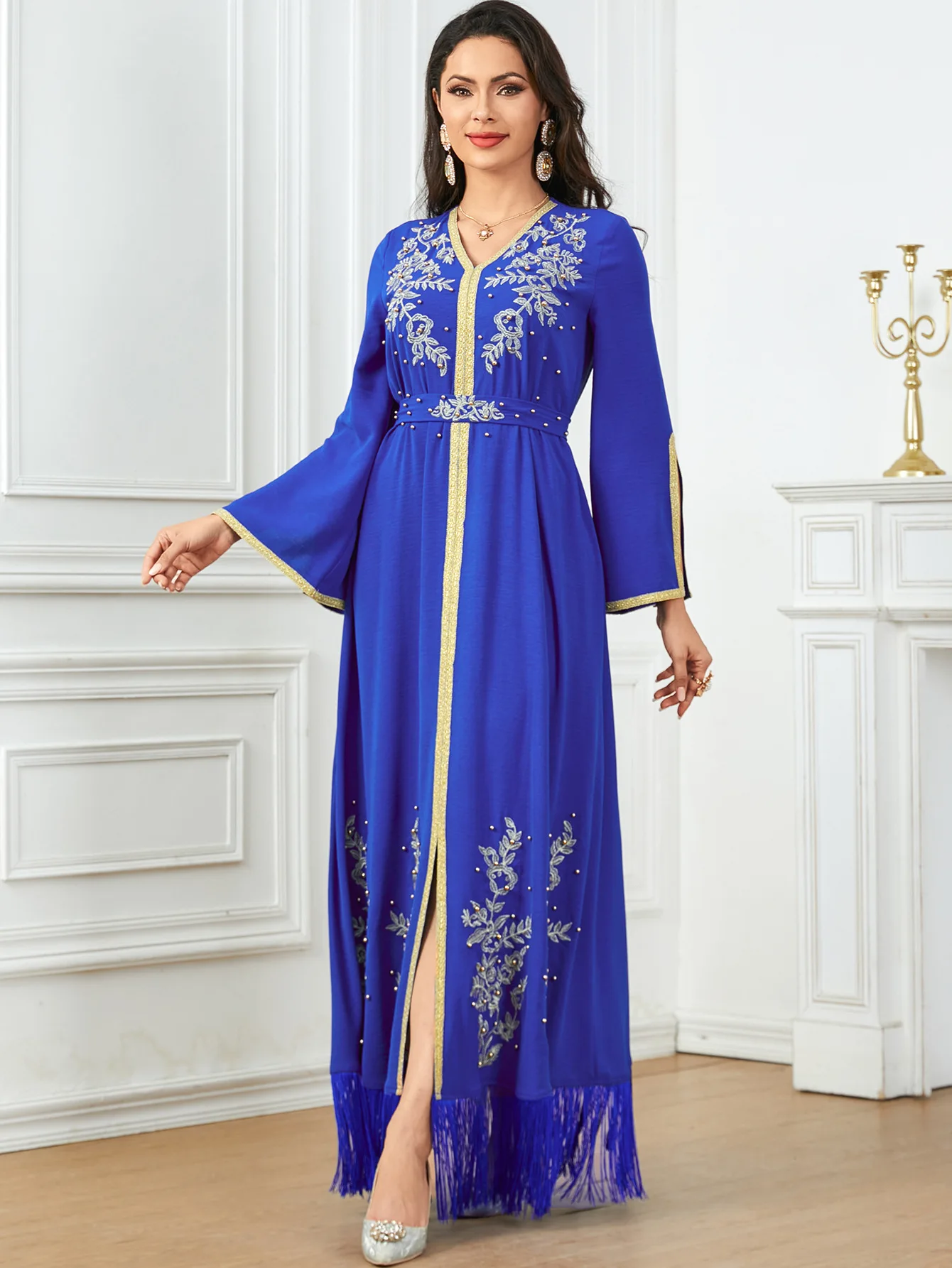 

Eid Mubarak Djellaba Embroidery Abayas for Women Dubai Muslim Evening Dress Split Hem Jalabiya Caftan Marocain Femme Kaftan Robe