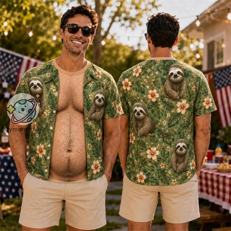Funny Muscle Illusion Men T-Shirt 3D Print Fake Open Hawaiian Tee Too Hot To Handle Summer Holiday Casual Party Cosplay Gifts