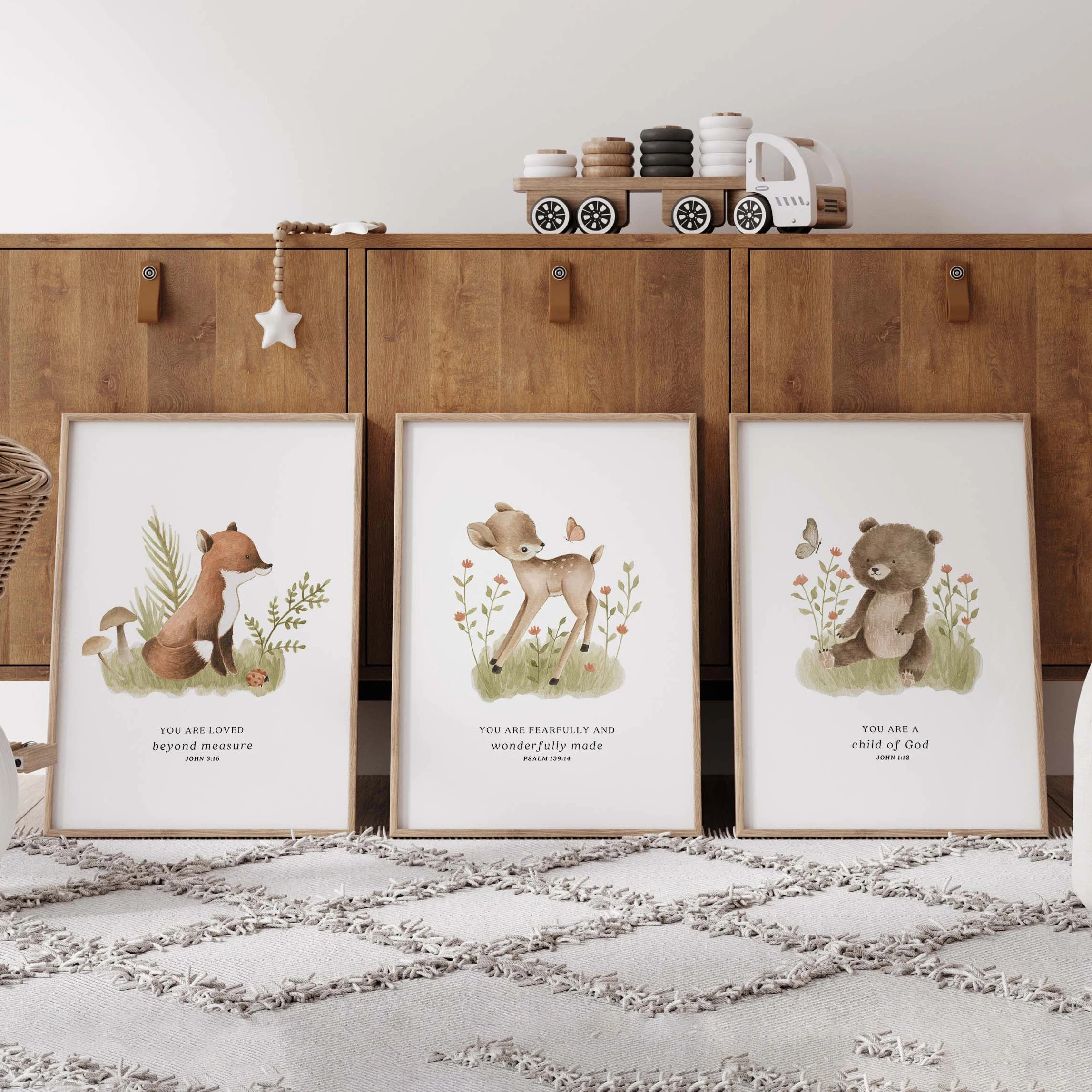 3pcs frameless Canvas Painting Christian Woodland Nursery Prints, Bible Verse Wall Art Set of 3 Canvas Poster Prints Home Bedroo