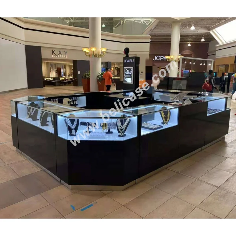 2025customized.Display kiosk jewelry glass jewelry display furniture mall Island shop retail jewelry kiosk with LED