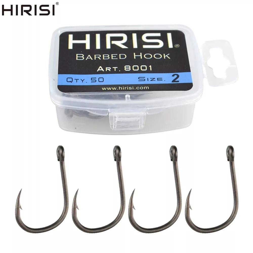 Hirisi 50pcs Barbed  Coated Carp Fishing Hooks with Eye Design in Japan Made by High Carbon Steel 8001