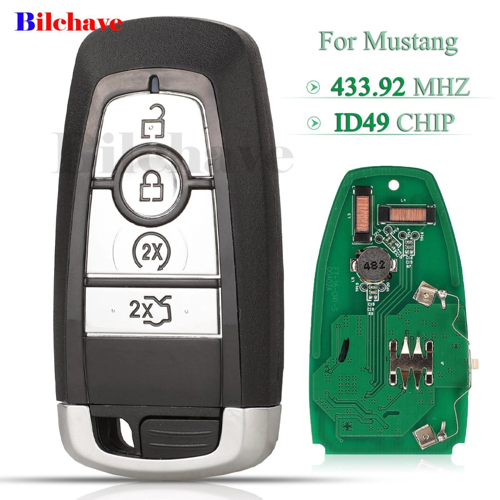 

jingyuqin 433.92Mhz Smart Remote Control Car Key ID49 Chip For Ford Mustang Mondeo Fusion FOB HU01 Blade 4Buttons Replacement