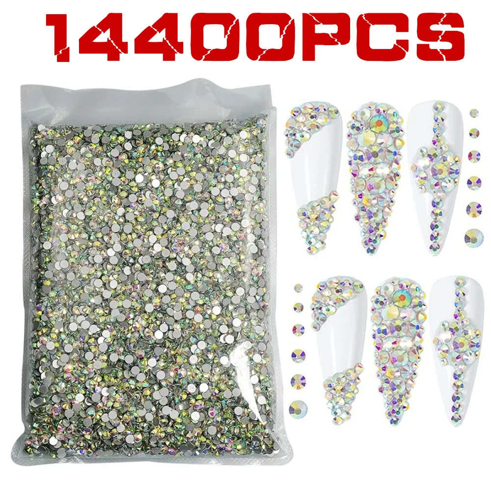 

14400Pcs Bulk AB Crystal Nail Rhinestones SS3-SS20 Non Hotfix Stones Gems Jewelry Flatback Glass Stone For DIY Craft Art Decora*