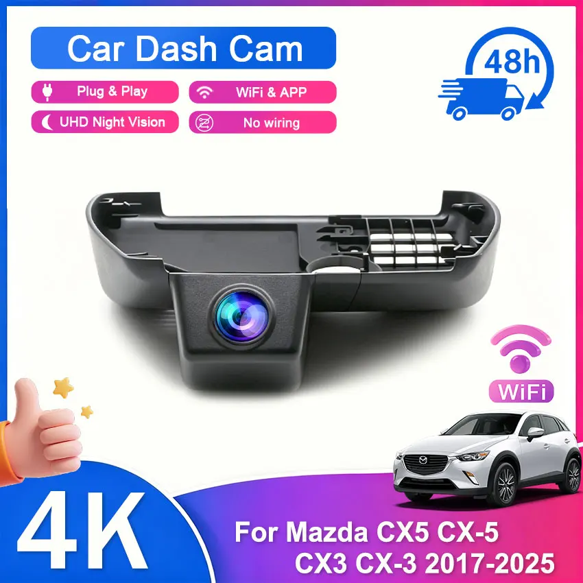4K Dash Cam Car DVR Auto Video Recorder Car Camera with WiFi & APP Night Vision for Mazda CX‑5 CX‑3 2017~2025 (Left‑hand drive)