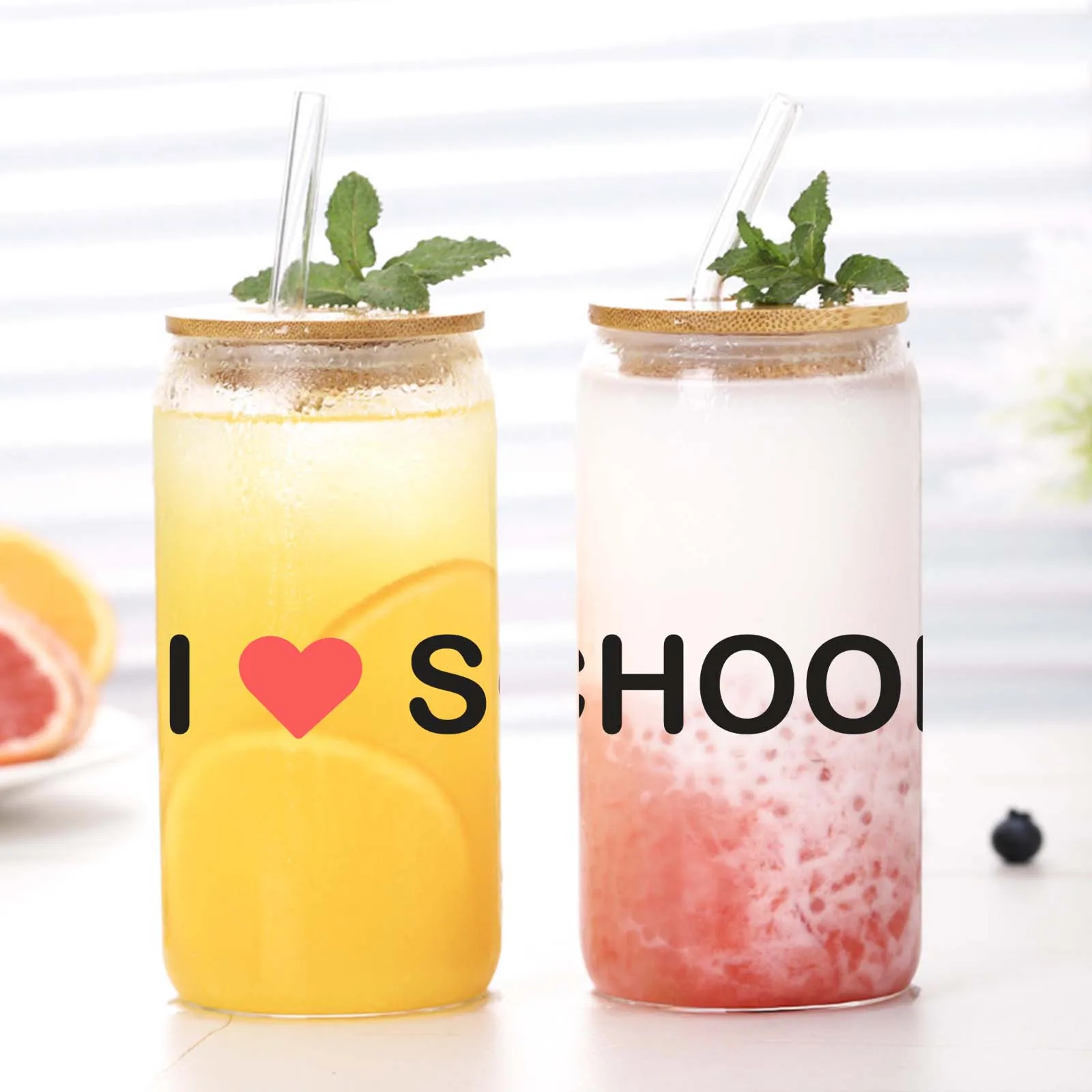 “I Love School” 3d Printed 16oz Glass Tumbler With Lid&Straw Coffee Glass Mug Iced Coffee Lover Gift Back To School Gift