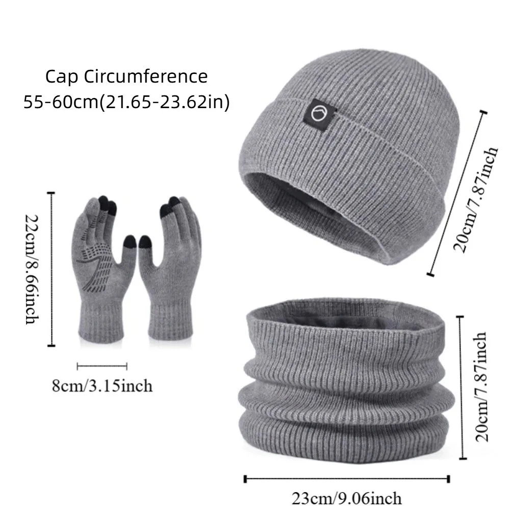 Warm Cap Winter Glove Cap Set Korean Style Neck Warmer Knitted Hat Gloves Scarf 3Pcs Set Bucket Hat Solid Beanie