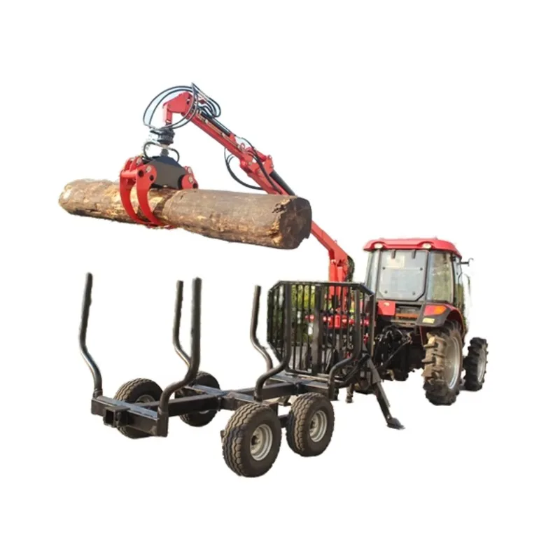 Heavy Duty Forestry Timber Trailer, 4.7m Crane With 3Ton Rotator, 360° Slewing Angle 3 Point Linkage Equipment for Logging Work