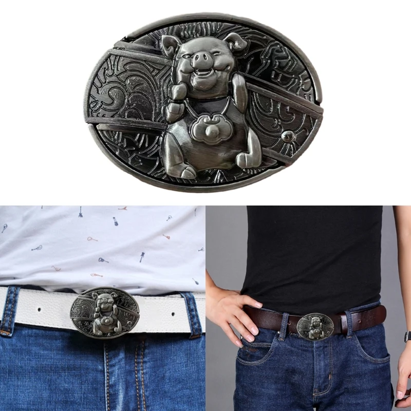 Men Fashion Belt Buckle with Knife Metal Relief Teens Rock Waist Belt Buckle