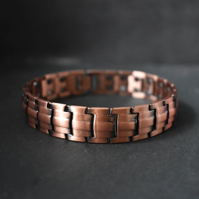 سوار مغناطيسي للنساء من النحاس النقي للعلاج بالطاقة الحيوية أساور سلسلة هندسية فايكنغ على اليد مجوهرات عصرية