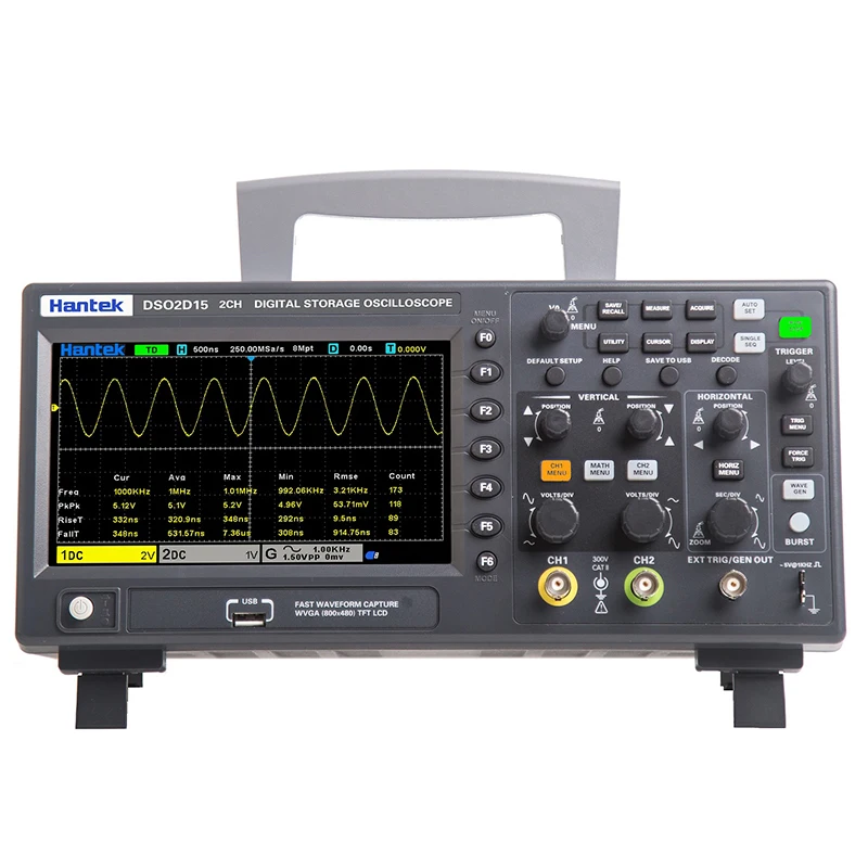 

DSO2D15 Signal Generation Digital Oscilloscope Dual Channel 150MHz Bandwidth 1GSa/s Hand-held Hantek Oscilloscope