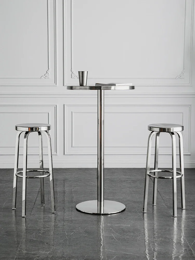 

About White Stainless Steel Bar Chair Modern Simple High Stool Bar Leisure Bar Chair Cashier High Wrought Iron Round Stool