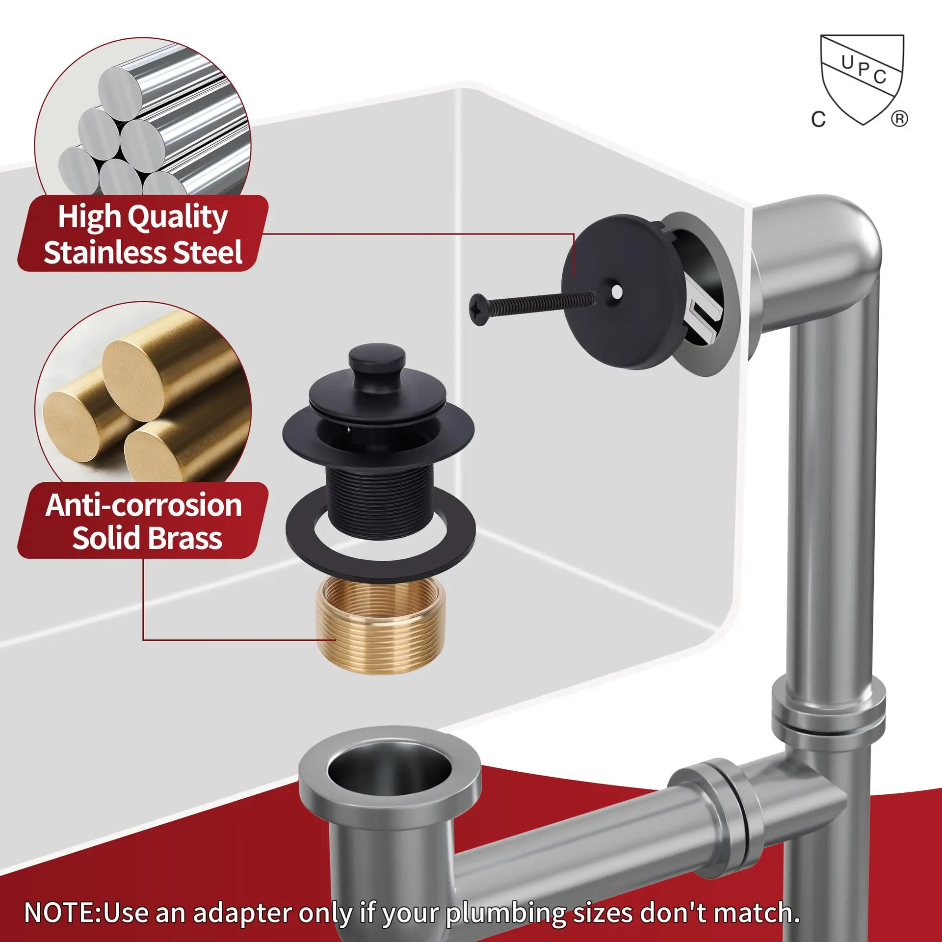Bath Drainage Kit Rotator Kit Comes with a Hole Overflow Panel Conversion Bath Drainage Kit Zinc Alloy