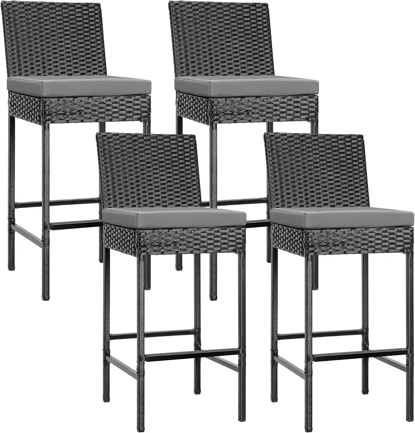 

4 Packs Outdoor Wicker Barstool Patio Rattan Furniture with Cushions Black