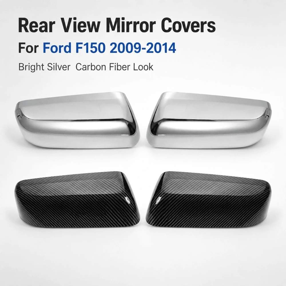 Rear View Mirror Covers For Ford F150 2009-2014 Bright Silver Carbon Fiber Look Exterior Trim Auto Styling Accessory Upgrade Kit