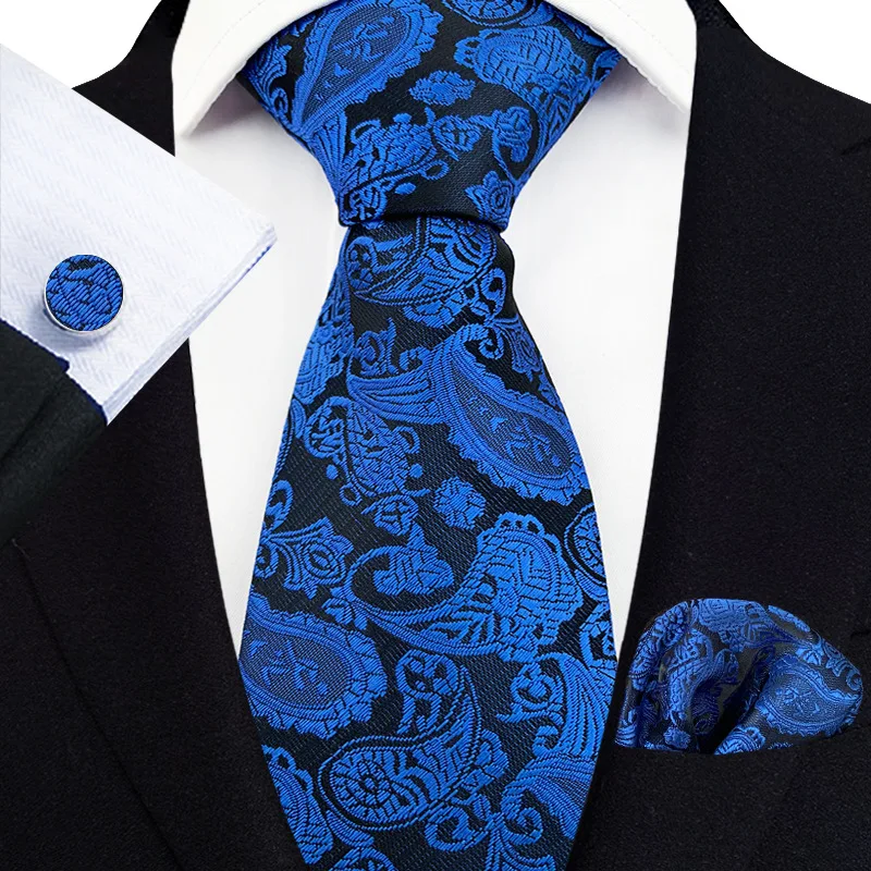 

Paisley Patterned Tie Pocket Scarf Cufflinks Three Piece Wedding Banquet Business Dress Retro Hand Ties