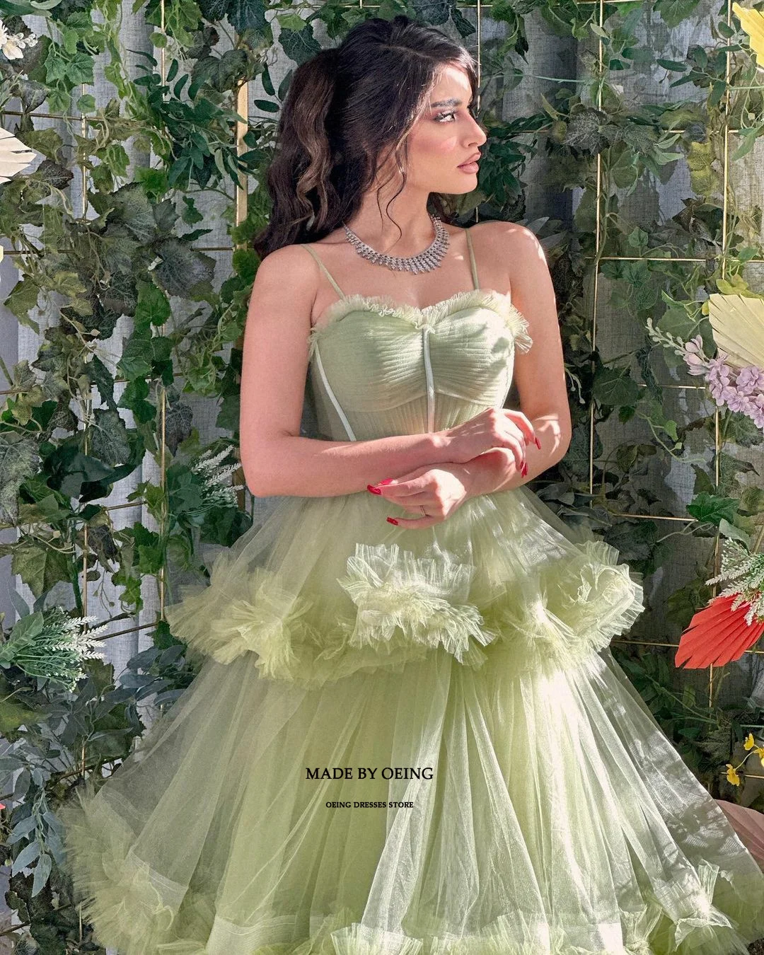 OEING Light Green Fairy A-Line Prom Dresses Elegant Tulle Tiered Evening Dress For Women Special Occasion Gown Vestidos De Novia