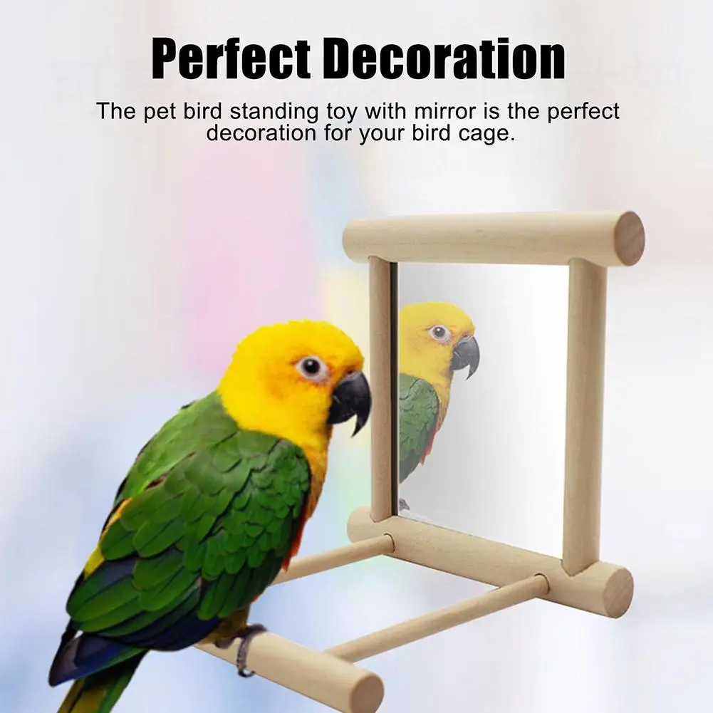 Bird Mirror Wooden Hanging Swing Interactive Play Toys for Parrot Budgies Parakeet Cockatiel Conure Lovebird Cage Accessories