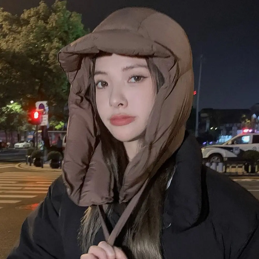 Czapka typu balaclava w stylu koreańskim Harajuku, jednolita, ocieplana, wkładana przez głowę, wiatroodporna, zapewniająca ciepło, z ochroną na uszy, męska.