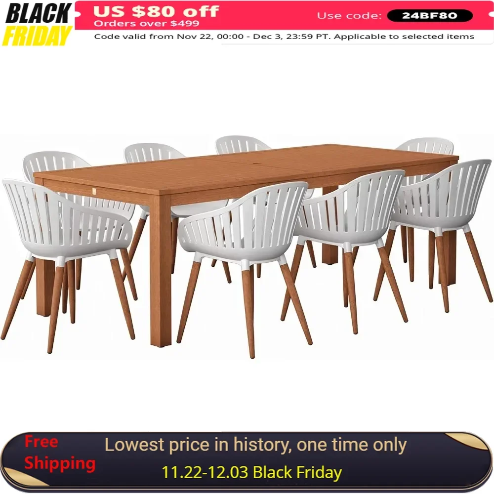 9-Piece Outdoor Rectangular Dining Table Set ,| Dark Teak Finish | Ideal for Patio and Indoors, Garden Furniture Sets