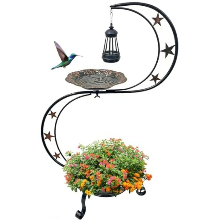

Solar Bird Bath for Outside Vintage Metal Bath Bowl Standing Birdbaths with Flower Planter for Garden Yard Lawn Decor