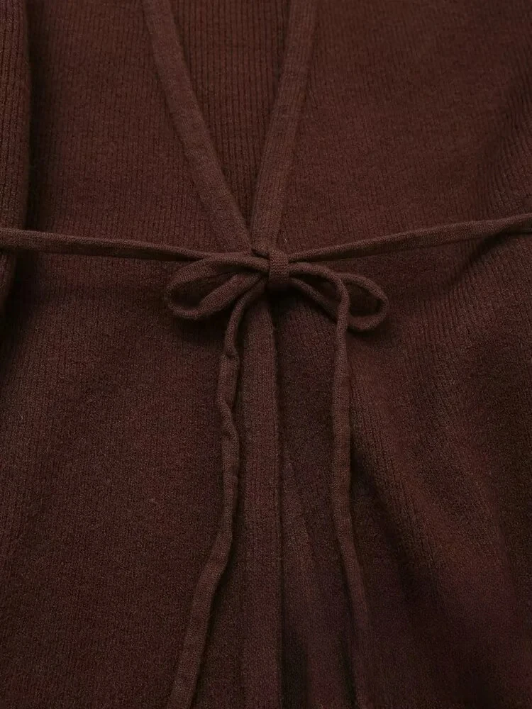 Kondala vintage casual chique feminino terno de malha sólido com decote em v manga longa rendas jaquetas soltas calças compridas moda 2024 outono conjunto