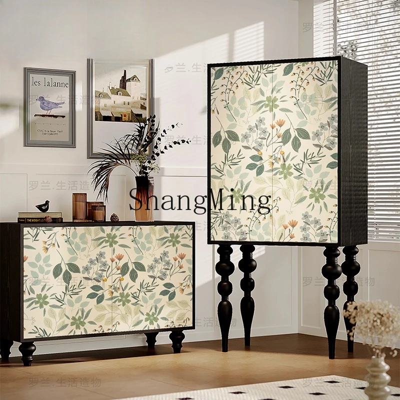 

CL small fresh high-footed cabinet integrated solid wood locker entrance living room double door dining room chest cabinet