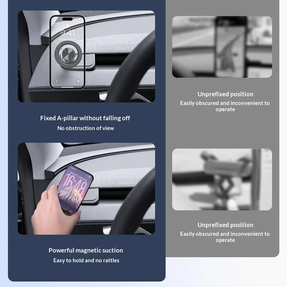 Car Mobile Phone Stand 360° Rotating Instrument Table Magnetic Phone Navigation Stand For Tesla Model Y Juniper Model 3 Highland view 6