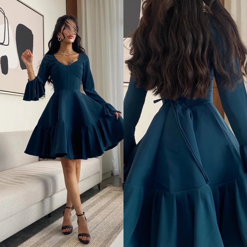 

Customized Fashion Pastrol Jersey Pleat Ruched Draped A-line V-neck Knee Length Dresses Cocktail Dresses Retro Exquisite Elegant