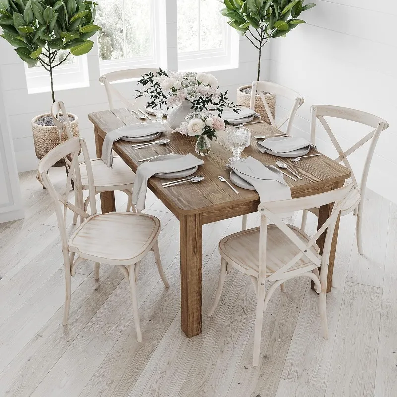 

Rustic Brown Solid Wood Dining Table, Kitchen Table with Square Legs, Farmhouse Dining Table, 38" x 60", Seats 6, R