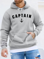 CAPTAIN Print Hoodie, Cool Hoodies, Men's Casual Pullover Hooded Sweatshirt With Kangaroo Pocket Streetwear For Winter Fall
