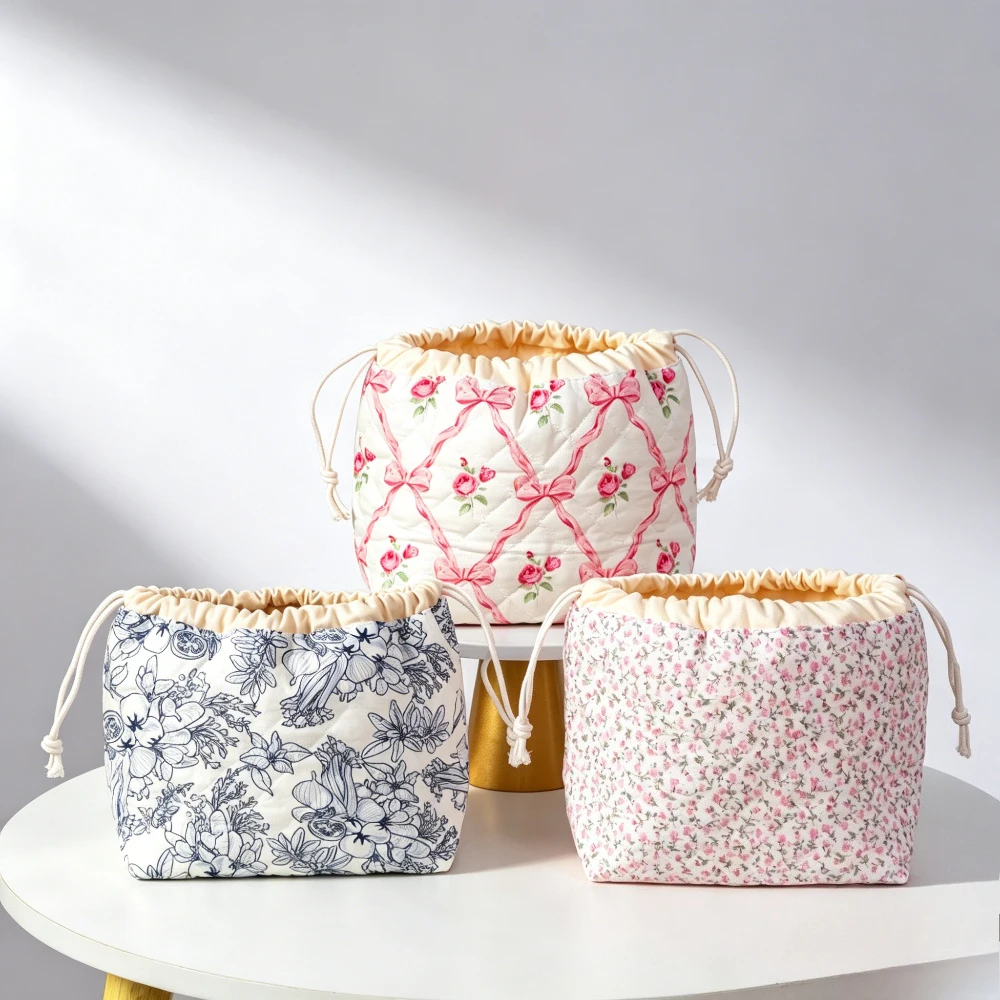 Korean Style Drawstring Cosmetic Bag for Women, High-End Large Capacity Travel Toiletry Pouch, Portable Makeup Organizer