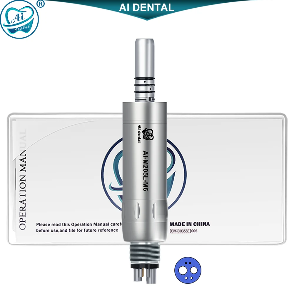 

AI-M205L-M6 AI Стоматологический пневматический двигатель Внутренняя система распыления воды Светодиодная подсветка и совместимость с низкоскоростными наконечниками