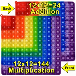 Front 12x12 Back 12+12 Multiplication Addition Both Sides Pop Fidget Toys, Rainbow Colorful Push Bubble Math Educational  Toys