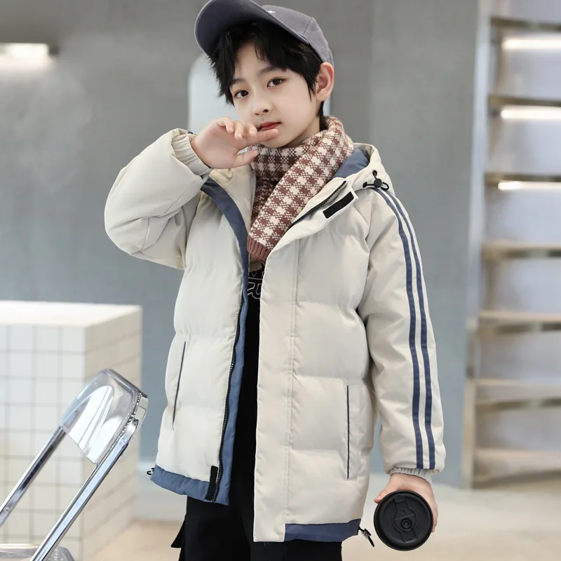 Middle aged boys' down cotton jacket, children's thick cotton jacket, warm winter clothes, cotton jacket, boys' loose winter coa