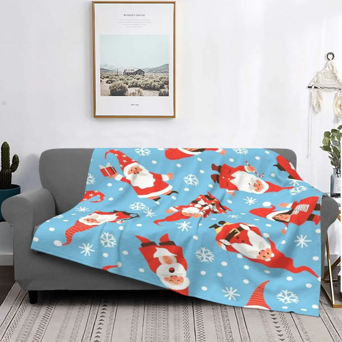 Manta térmica a cuadros para el hogar, cobertor de invierno con diseño de Gnomo navideño, manta de nieve a cuadros para cama, so