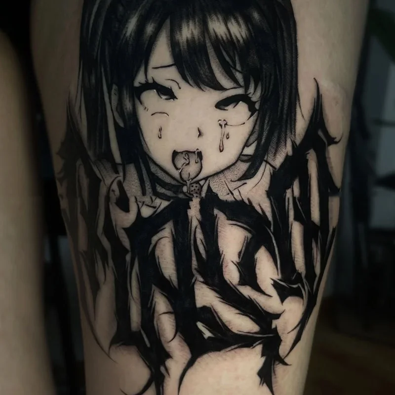 

Gothic Cartoon Punk Girl Alphabet Herbal Juice Temporary Tattoos Black Waterproof Fake Tattoo Sticker Body Art Transfer Tattoo